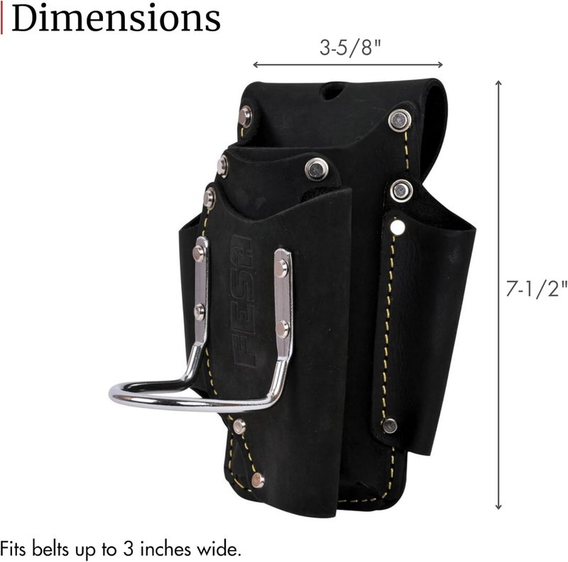 fesa Small Leather Tool Pouch - 5-in-1 Heavy Top Grain Leather Small Tool Pouch with a Steel Hammer Loop, 4 Pockets & Reinforced Heavy Duty Rivets - Fits Belts up to 3" - Handcrafted - Image 4